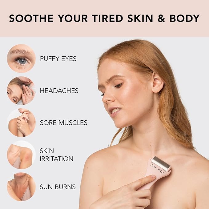 Kitsch Ice Roller for Face – Stainless Steel Face Ice Roller to Reduce Puffiness, Redness & Headaches – Cooling Facial Roller for Skin Care, Irritation Relief & Spa-Like Experience at Home - Pink-GlimoraGlow