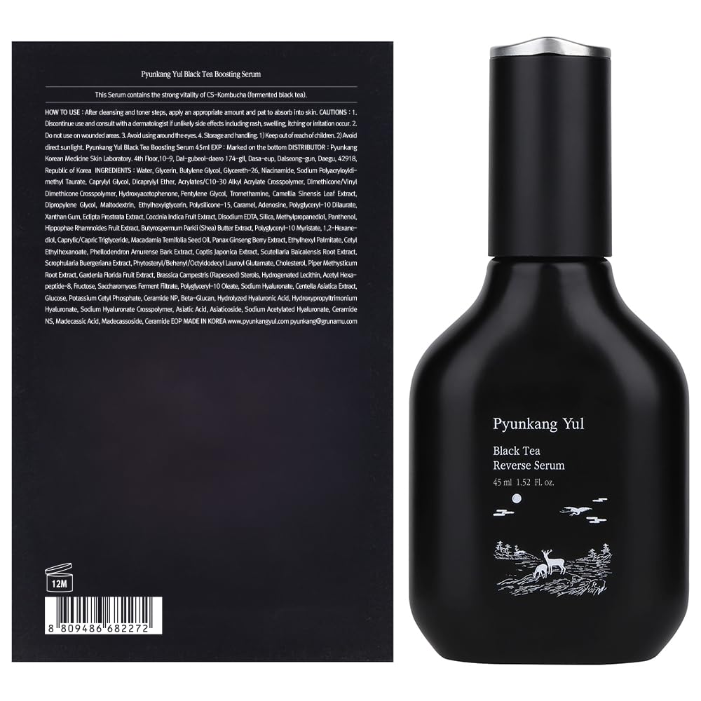 Pyunkang Yul PKY Black Tea Boosting Serum for Anti-aging, Condensed Nutrition for Fine Line Care with Kombucha, Ginseng Fruit Extract, Zero-Irritation, Korean Skincare (1.52 Fl. Oz, 45ml)-GlimoraGlow