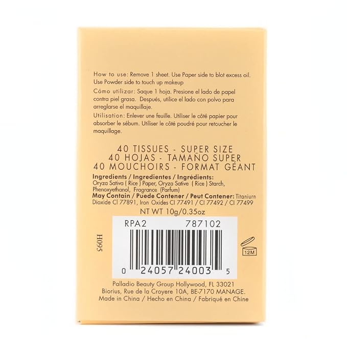 Palladio Rice Paper Facial Tissues for Oily Skin, Face Blotting Sheets Made from Natural Rice, Oil Absorbing Paper with Rice Powder, 2 Sided, Instant Results, Translucent, 40 Count, Pack of 6-GlimoraGlow