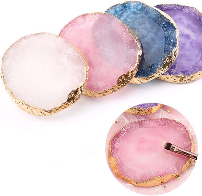 1pc White Golden Edge Resin Nail Art Palettes Nail Mixing Palette Polish Color Mixing Plate Nail Holder Display Cosmetic Mixing Tools Makeup Palette Tray Accessories (white)-GlimoraGlow