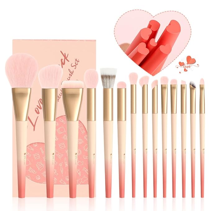 DUcare Makeup Brushes Set 14Pcs Love Struck Makeup Brush Set Premium Synthetic Kabuki Foundation Blending Face Powder Blush Concealers Eye Shadows Brushes-GlimoraGlow