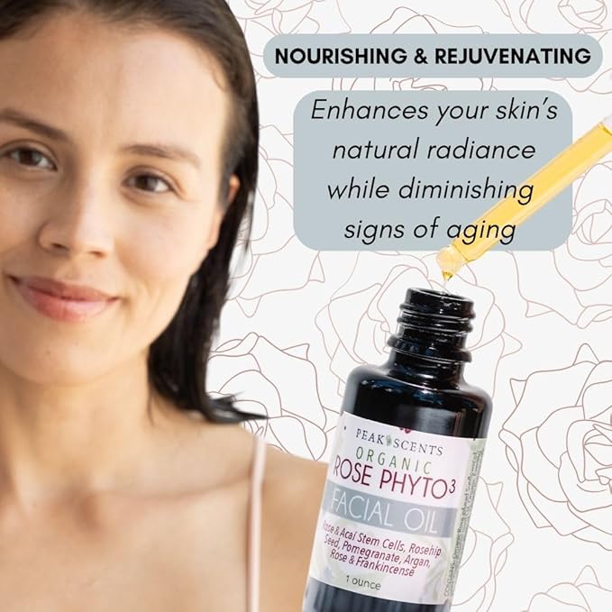 Organic Rose Phyto Facial Oil - Rosehip and Argan Oil Infused with Rose Extract and Frankincense Essential Oil - Ideal for Gua Sha Massage, Anti-Aging Face Oil (1oz)-GlimoraGlow