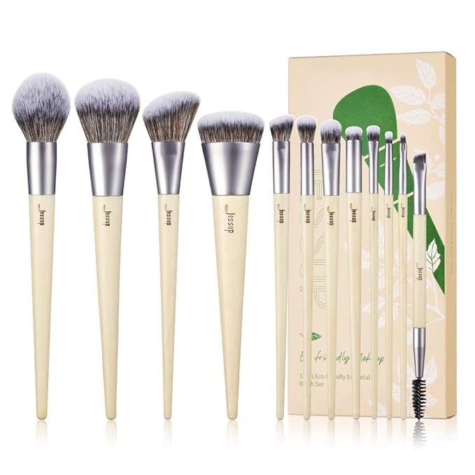 Jessup Vegan Makeup Brushes Set Premium Synthetic Powder Foundation Highlight Concealer Eyeshadow Blending Eyebrow Liner Spoolie Brush Set Burlywood 12pcs T327-GlimoraGlow