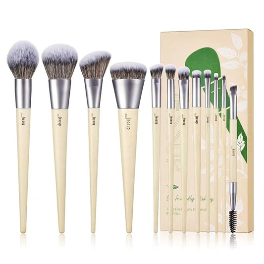 Jessup Vegan Makeup Brushes Set Premium Synthetic Powder Foundation Highlight Concealer Eyeshadow Blending Eyebrow Liner Spoolie Brush Set Burlywood 12pcs T327-GlimoraGlow