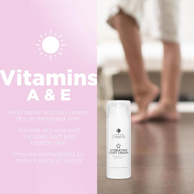 Hydrating Foot Cream for Dry Cracked Heels and Feet, 3.4 fl. oz., Deep Moisturizing Seaweed Extract and Shea Butter, Restores Soft Supple Skin-GlimoraGlow
