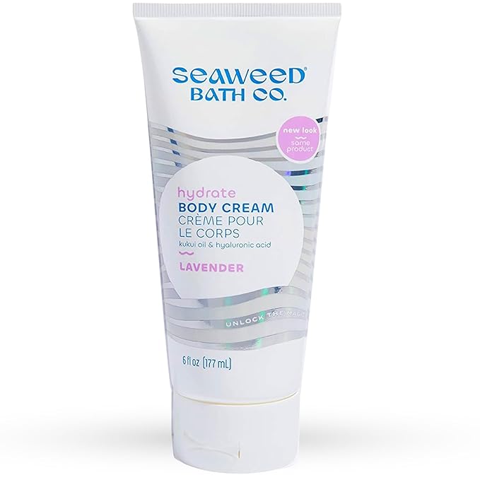 Seaweed Bath Co. Hydrate Body Cream, Lavender Scent, 6 Ounce, Nourishing Hand & Body Lotion Moisturizer for Dry Skin, with Sustainably Harvested Seaweed, Kukui Oil, Hyaluronic Acid, Shea Butter-GlimoraGlow