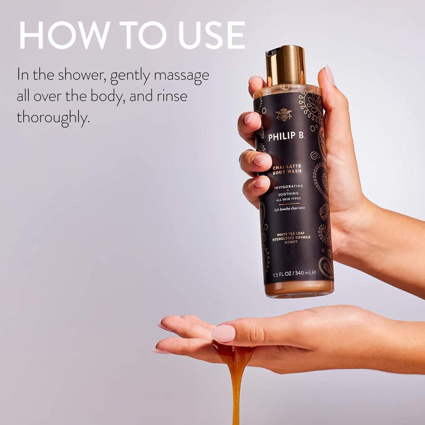 PHILIP B Chai Latte Body Wash 11.5 Fl Oz (340mL) - Invigorating + Soothing, Formulated with White Tea Leaf, Hydrolyzed Soymilk & Honey, for All Skin Types-GlimoraGlow