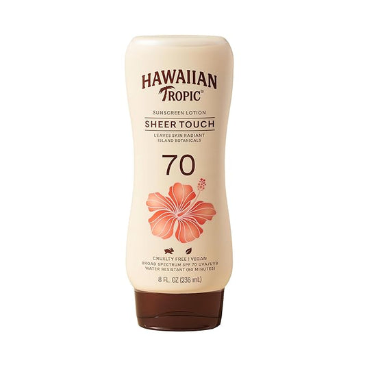 Hawaiian Tropic Sheer Touch Lotion Sunscreen SPF 70, 8oz | Broad Spectrum, Oxybenzone-Free, Sunblock Lotion, Hawaiian Tropic Sunscreen SPF 70, 8oz-GlimoraGlow