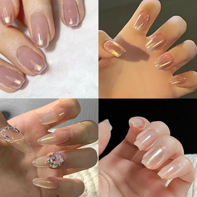 2 Pcs Aurora Chrome Powder for Nails White Iridescent Nail Powder,Mermaid Chrome Nail Pearl Powder Chameleon Chrome Nail Powder Manicure Pigment(2 Pcs Aurora)-GlimoraGlow