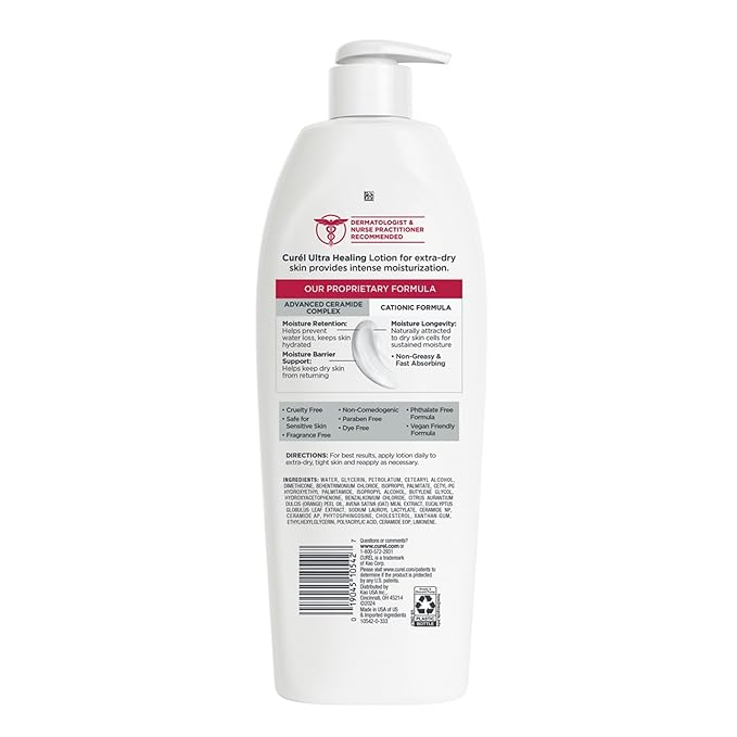 Curel Ultra Healing Intensive Fragrance-Free Lotion For Extra-Dry Skin, Dermatologist Recommended, Ideal for Sensitive Skin, Cruelty Free, Paraben Free, 20 Oz-GlimoraGlow