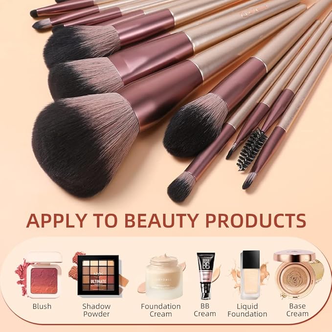 DUcare Makeup Brushes with Bag - 14Pcs Professional Synthetic Make Up Brushes Set for Blush Concealer Foundation Bronzer Powder Eyebrow Eyeshadow Blending Makeup Brush Set Mekaup bag, Rose Golden-GlimoraGlow