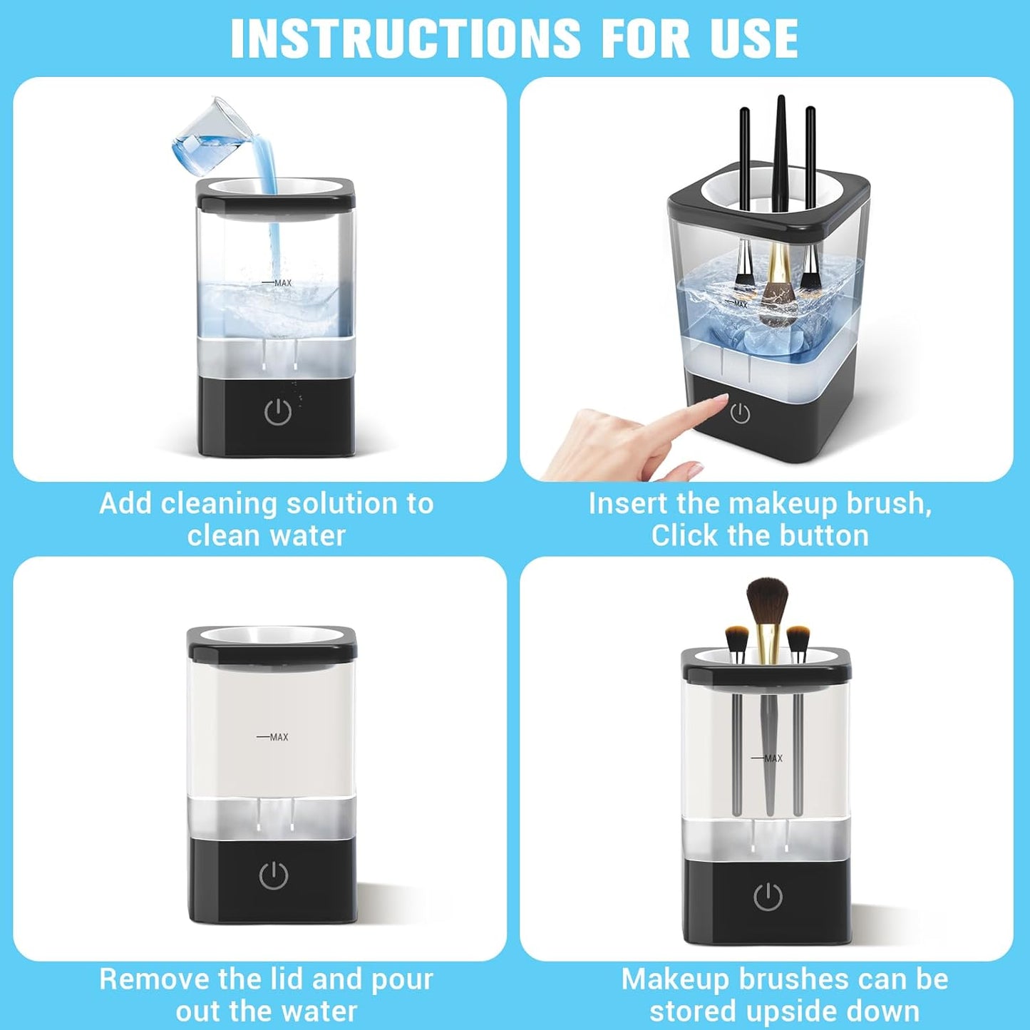 Makeup Brush Cleaner, Neeyer Super-Fast Electric Brush Cleaner Machine Automatic Brush Cleaner Spinner Makeup Brush Tools black-GlimoraGlow