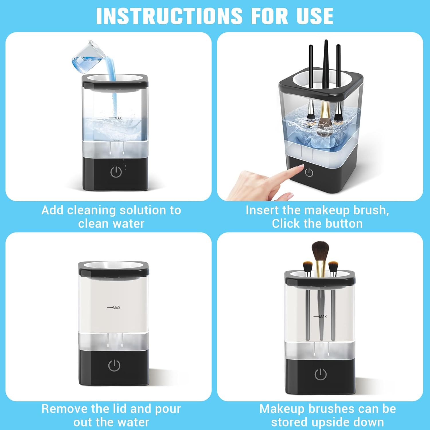 Makeup Brush Cleaner, Neeyer Super-Fast Electric Brush Cleaner Machine Automatic Brush Cleaner Spinner Makeup Brush Tools black-GlimoraGlow