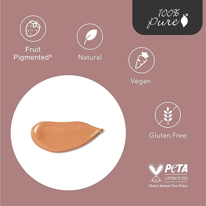 100% PURE Tinted Moisturizer Anti-Aging Face Makeup - Fruit Pigmented Golden Peach Light to Medium Coverage & Dewy Glow - Lightweight Foundation Medium-Tan Skin w/Yellow Undertone - Vegan - 1 Fl Oz-GlimoraGlow