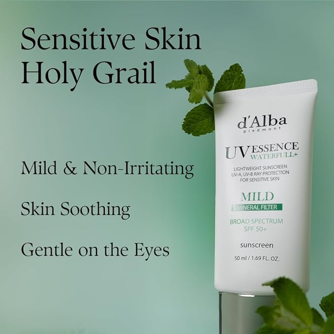 d'alba Piedmont Italian White Truffle Waterfull Mild Sunscreen, Vegan, Mineral Sunscreen, BROAD SPECTRUM SPF 50+ Non-Nano Suitable for Sensitive Skin, Korean Skin Care (1.69 fl. oz)-GlimoraGlow