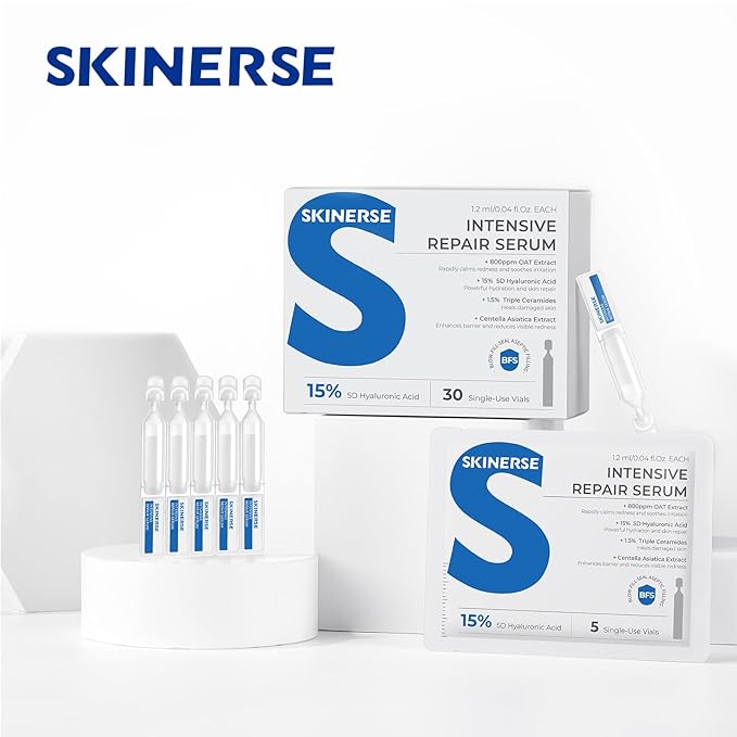 Intensive Repair Serum, 15%Hyaluronic Acid for Sensitive Skin Anti Aging Ultra Hydrating Serum for Face Calming Barrier Repair Redness Relief with Ceramides Centella 30Vials Daily Travel Care-GlimoraGlow