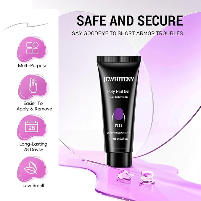 JEWHITENY Poly Gel Nail Kit 28 Colors Nude Gray Glitter with Nail Lamp Base Top Coats Builder Gel All-In-One Set Ideal for Designs DIY At Home Need U V Lamp Curing-GlimoraGlow