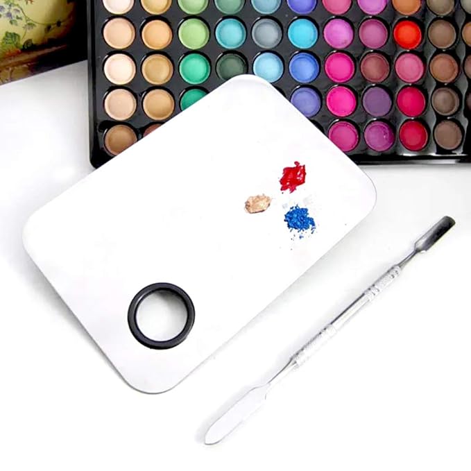 2 Pack Professional Makeup Palette, 2 Types Pro Lady Stainless Steel Cosmetic Artist Spatula with Spatula Tool for Mixing Foundation by ACKLLR, Silver-GlimoraGlow