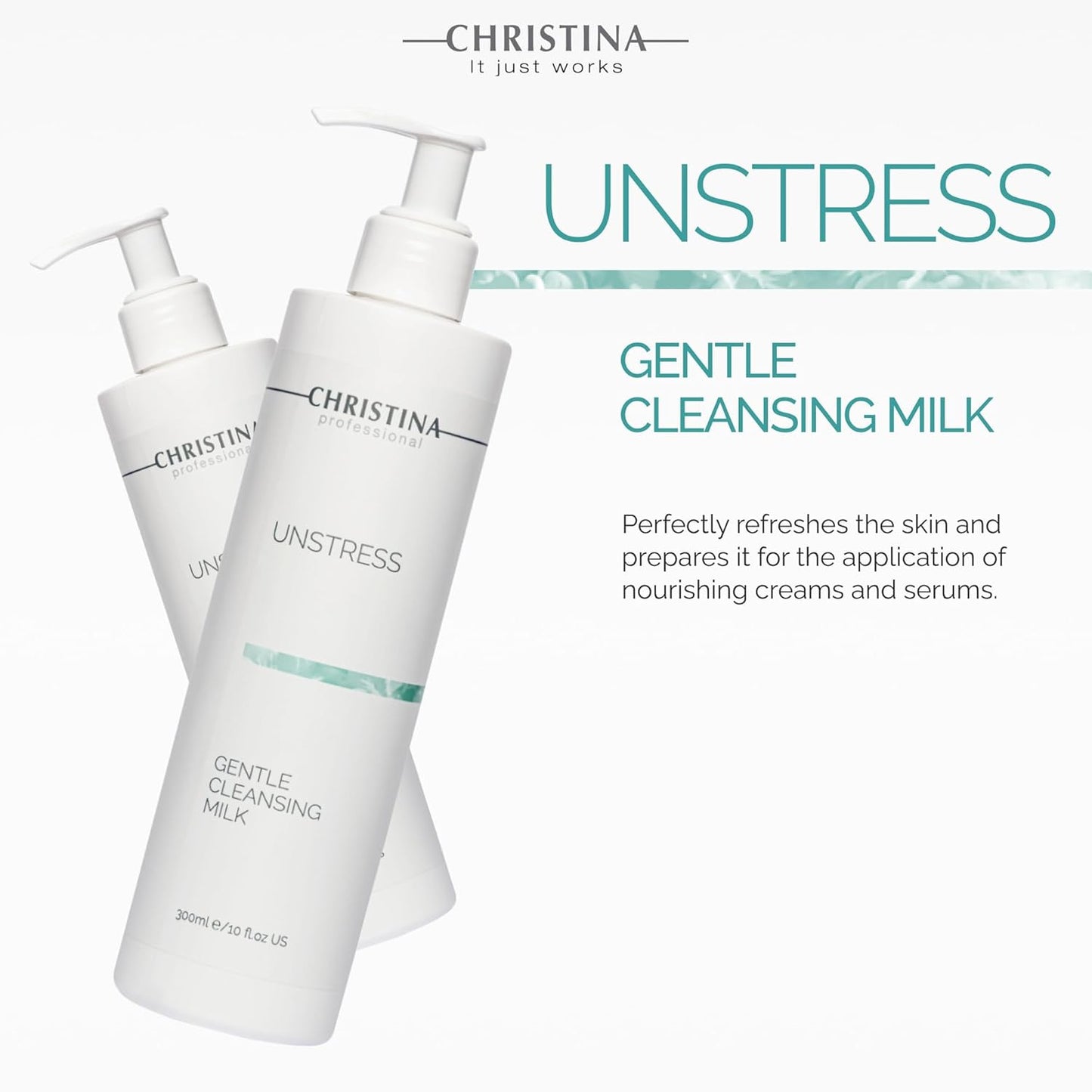 Christina - Unstress Gentle Cleansing Milk with Vitamin E | Smothing Refreshing milk Cleanser for Face | Soap-free Cleansing Milk for Face | Suitable for All Skin Types (10 fl oz.)-GlimoraGlow
