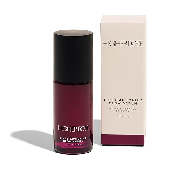 HigherDOSE Light-Activated GLOW SERUM - Anti Aging Face Serum to Plump, Hydrate & Smooth Fine Lines - Made with Vitamin C, Copper Peptides & Hyaluronic Acid - Boosts Benefits of Red Light (1 oz)-GlimoraGlow