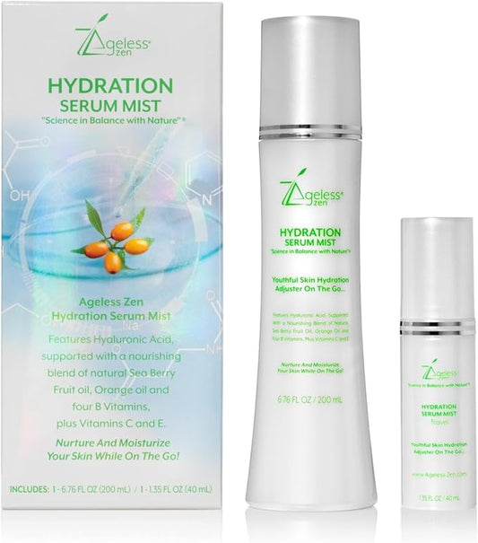 Hydrating Serum Mist (6.26 + 1.35) FL OZ - (Comes with Refill) - Improves Tone & Texture – Calms, hydrates, refreshes Sensitive Skin - Hyaluronic Acid Serum, E Vitamins - Anti-Wrinkle-GlimoraGlow