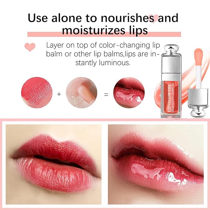Hydrating Lip Glow Oil, Moisturizing Plumper Lip Gloss, Transparent Plumping Balm, Tinted Balm Care 0.2 OZ - 004 CORAL-GlimoraGlow