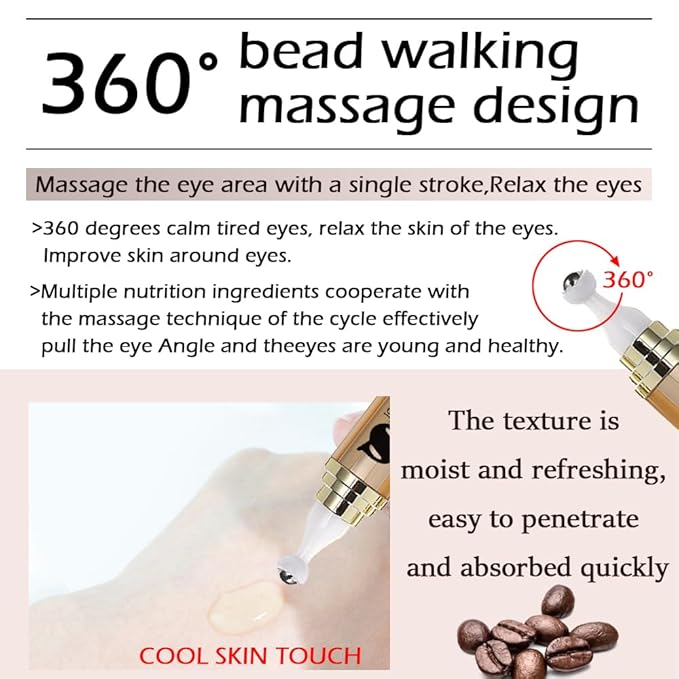 Caffeine Eye Serum Anti Aging, Retinol Eye Serum with 360° Massage Ball for Dark Circles and Puffiness, Deeply Moisturizing, Firms and Lifts Eye Skin, Enhance Skin Elasticity, Smooth Fine Lines-GlimoraGlow