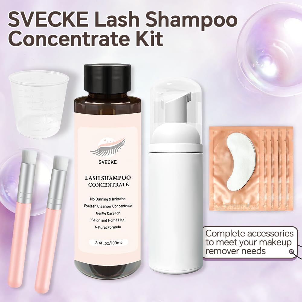 Lash Concentrate Shampoo 100ml for Lash Extension, Lash Shampoo Kit for Eyelash Cleansing, Oil-Free Eyelash Extension Cleanser Concentrate, Lash Cleaning Kit with Brush Bottle-GlimoraGlow