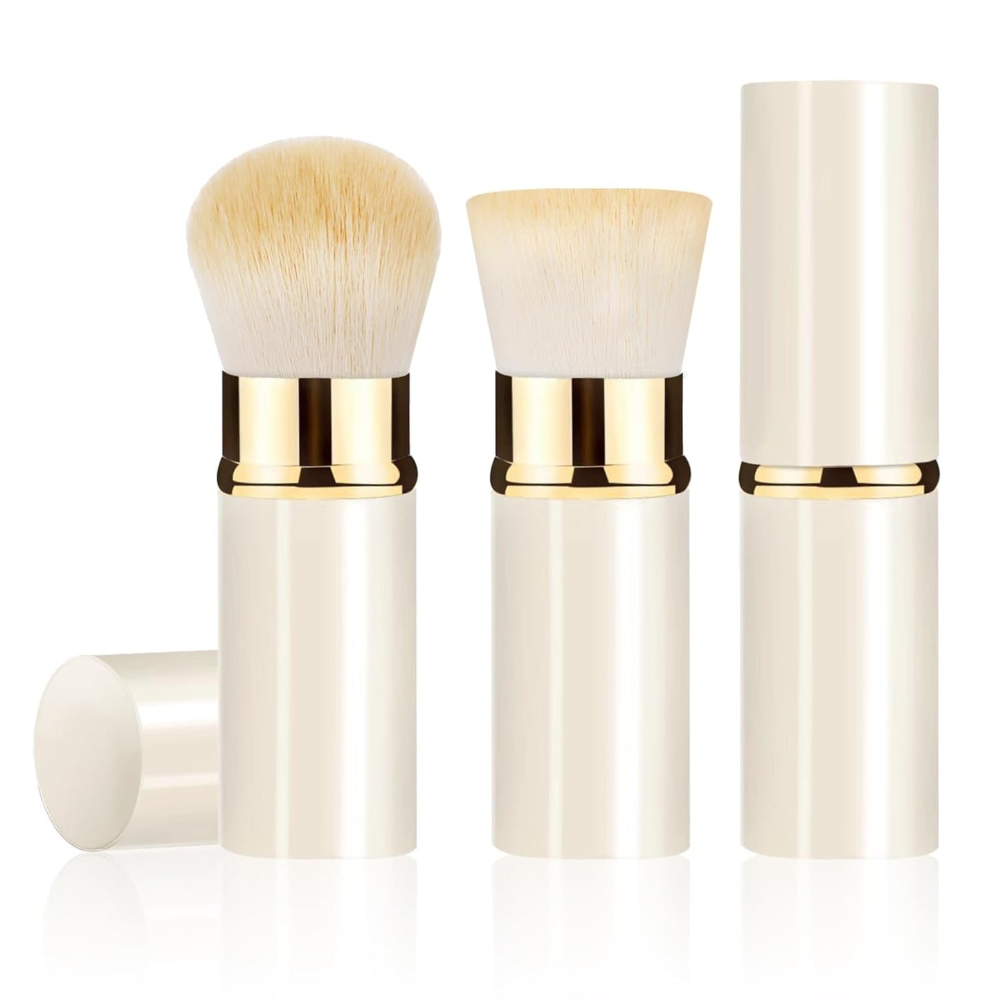 Retractable Kabuki Makeup Brush 2 Pack, Travel Powder Foundation Makeup Brush Face Blush Brushes for Blending Liquid, Blush, Bronzer, Buffing, Sunscreen,Flawless Cosmetics-GlimoraGlow