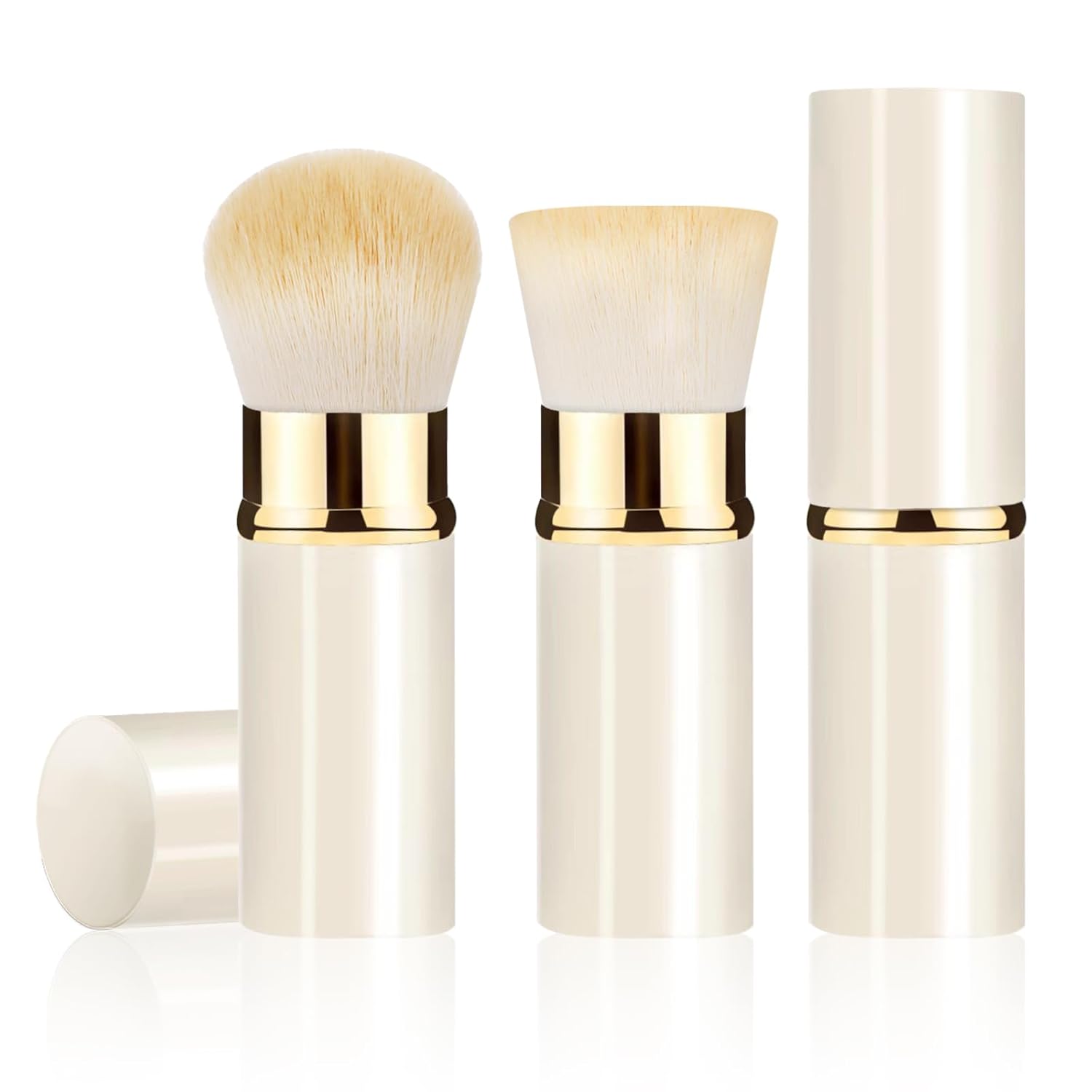 Retractable Kabuki Makeup Brush 2 Pack, Travel Powder Foundation Makeup Brush Face Blush Brushes for Blending Liquid, Blush, Bronzer, Buffing, Sunscreen,Flawless Cosmetics-GlimoraGlow