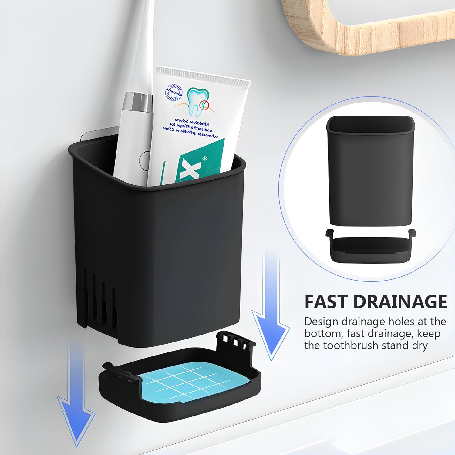 2 Packs Wall Mounted Toothbrush Holders, Self Adhesive Bathroom Toothbrush Wall Holder for Electric Toothbrush, Toothpaste, Razor,Shower Item (Black-GlimoraGlow