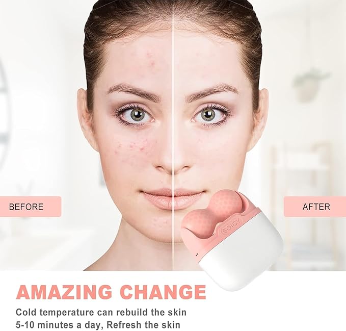 Ice Roller for Face and Eyes - Facial Skin Care Tools with 2 in 1 Face Roller and Travel Case, Self Care Gift for Men Women (Pink)-GlimoraGlow