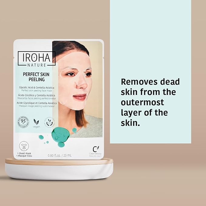 IROHA NATURE Glycolic Acid Peeling Face Mask (Pack of 5) | Skin Perfecting for a Radiant & Smooth Look | Instant Regeneration in Just 15 Minutes | Clean Beauty | 100% Vegan-GlimoraGlow