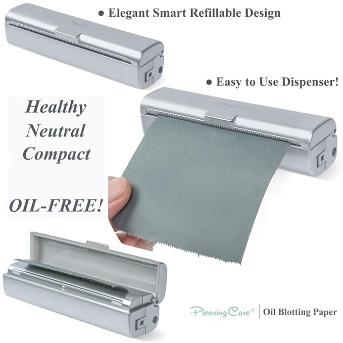 Natural Oil Blotting Paper Roll, Refillable Compact Dispenser No Shine Sheets, Absorb Excess Shine on Face or Scalp Instantly, Men and Women Facial Skin Care or Make Up Must Have (Bamboo Charcoal)-GlimoraGlow