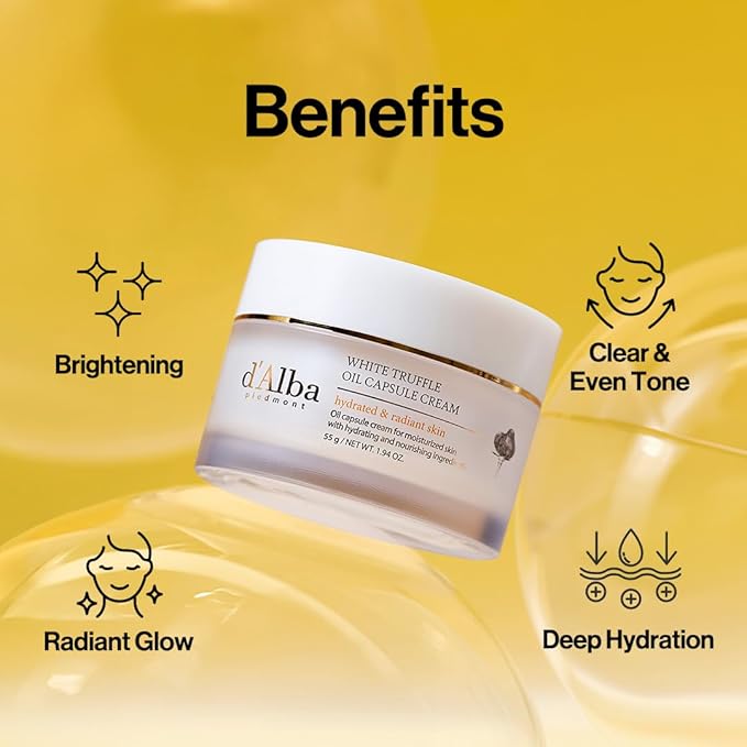 d'alba Piedmont Italian White Truffle Oil Capsule Cream, Glass Skin with Vita-Cera Oil Capsules, Deep Hydration Face Moisturizer (1.94 oz.)-GlimoraGlow