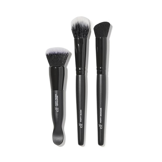 e.l.f. Putty Tools Trio, Set Of 3 Face Makeup Brushes For Putty Products, Helps You Easily Blend Putty Primer, Blush & Bronzer, Vegan & Cruelty-Free-GlimoraGlow