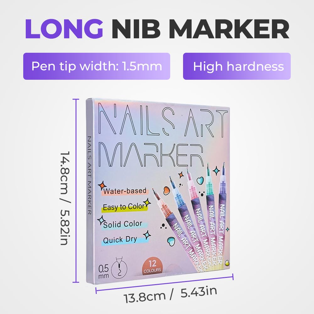 12 Colors Nail Art Pens Set, 2025 Upgrade Nail Art Markers for Gel Nails, 3D Nail Polish Pens, Drawing Painting Point Dotting Pen Acrylic Paint Marker for DIY Nails Art Manicure Tools (2 Set)-GlimoraGlow