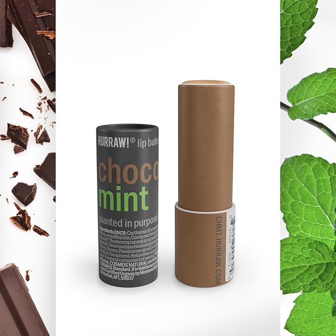 Hurraw! Chocolate & Mint Lip Balm, 3 Pack: Plastic-Free with new cardboard push-up tube. Certified Organic, All Natural Origin, Vegan & Cruelty Free. Gluten, Bee, Shea, Soy & Palm Free. Made in USA-GlimoraGlow