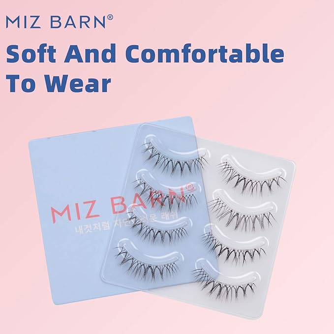 Miz Barn Daily Natural Look False Eyelashes, 4 Pairs Soft Lightweight Comfortable Short Lashes Clear Band Handmade False Eyelashes (W-7)-GlimoraGlow