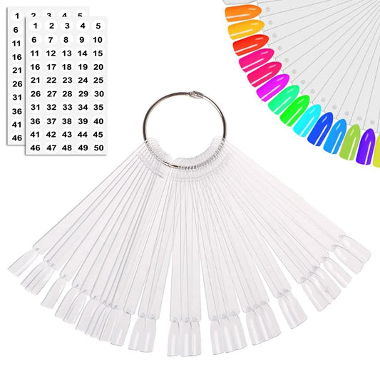 JASSINS 50 Pcs Nail Swatch Sticks with Ring and Numbered Tips - Clear Fan-shaped Display for Nail Art Polish Practice-GlimoraGlow