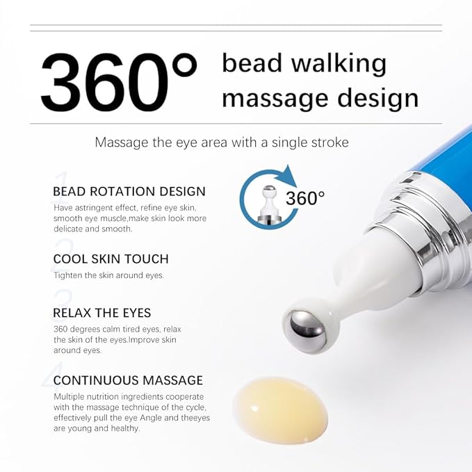 5% Ordinary Caffeine Eye Serum, Anti-Aging Hydrating Eye Serum with 360° Massage Ball,Eye Serum Reduce Wrinkles and Fine Lines,Under Eye Roller Cream for Dark Circles and Puffiness-GlimoraGlow