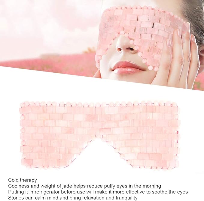 Jade Eye Mask,Jade Stone Cooling Mask,Jade Stones Anti-Aging Cooling Sleeping Eye Mask,Cold Eye Massager Eye Covers for Relief Eye Fatigue(Rose Quartz)-GlimoraGlow