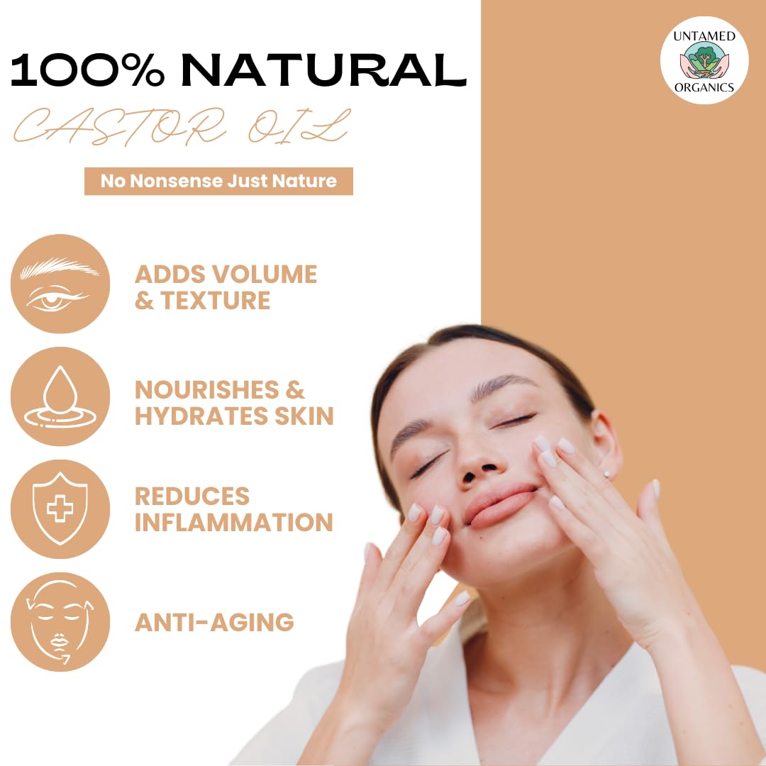 100% Organic Castor Oil Roll On For Eyebrows, Lips, Under Eyes, Eyelashes, Cuticles - Mess Free Roller Ball - Certified Organic, Cold Pressed, Hexane Free - Travel Sized Glass Bottle-GlimoraGlow