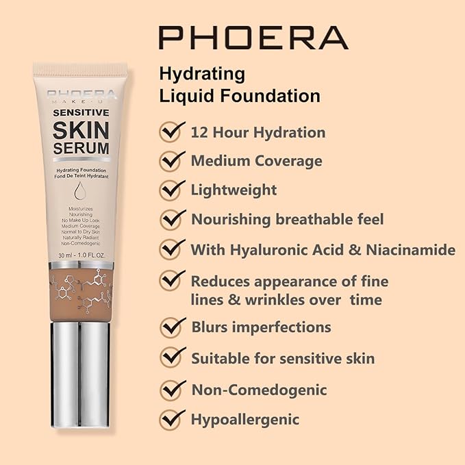 2024 New PHOERA Foundation Makeup for Mature Skin, Wrinkles Matte Natural Finish for a Flawless Complexion (N01 Porcelain)-GlimoraGlow
