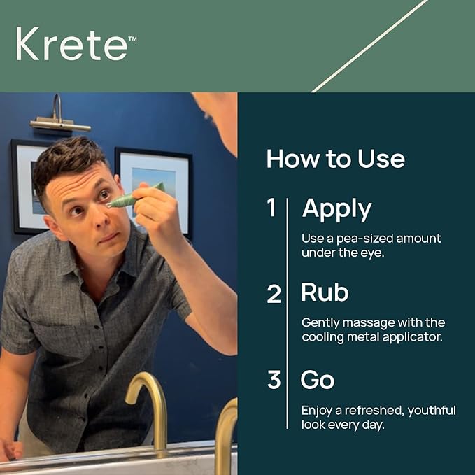 KRETE Cooling Under-Eye Stick with Liposomal Caffeine and Tripeptide-5 - Helps with Dark Circles and Puffiness, Vegan & Cruelty-Free, 15ml-GlimoraGlow