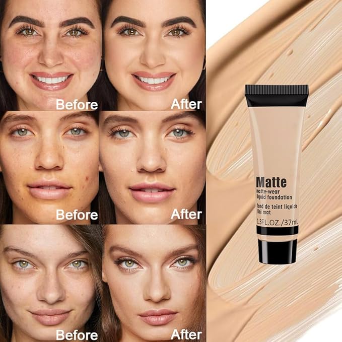 1 Pack Liquid Foundation Cream for Face Makeup,Durable Full Coverage Matte Concealer Make Up,Oil Control & Waterproof Base Primer -1 Fl.Oz (BEIGE 7#)-GlimoraGlow