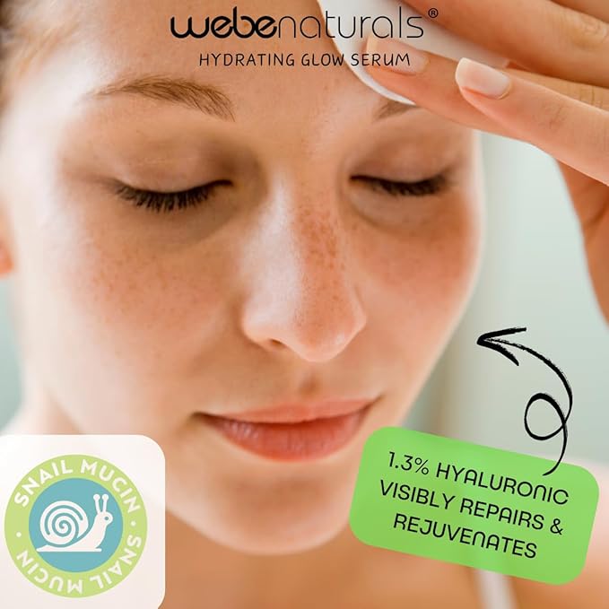 WEBE Naturals Snail Mucin 94% Hydrating Glow Serum | 1.3% Hyaluronic Acid & N-Acetyl Glucosamine | Collagen Boosting, Plumping, Anti Aging, Intense Moisturizing Serum for Radiant, Dewy Skin-GlimoraGlow
