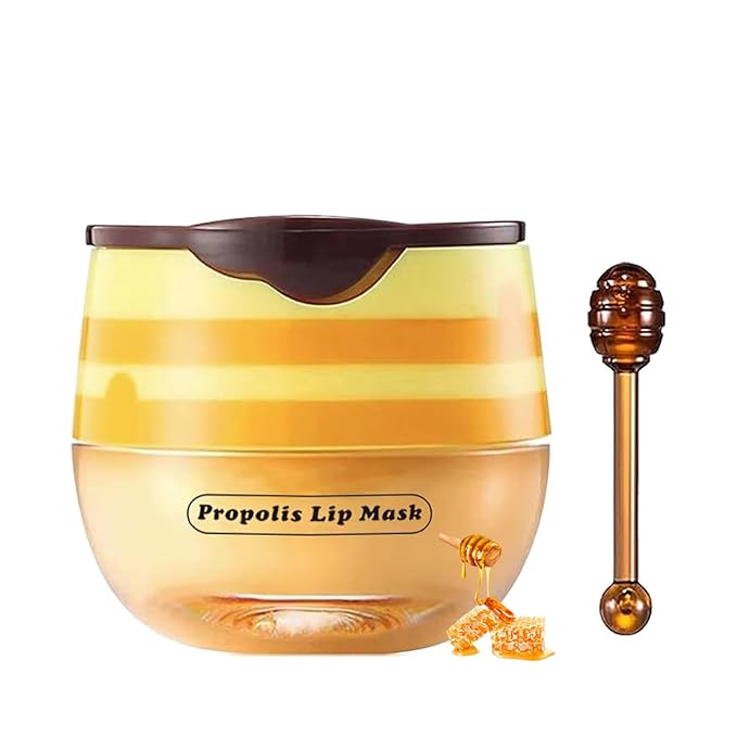 1 PCS Bee Lip Balm Lip Mask Honey Pot, Honey Moisturizing Sleeping Lip Mask Overnight with Sticks, Lip Balm Honey Pot Lip Balm Hydrating Prevention Dry and Crack Lip Scrubs Exfoliator-GlimoraGlow