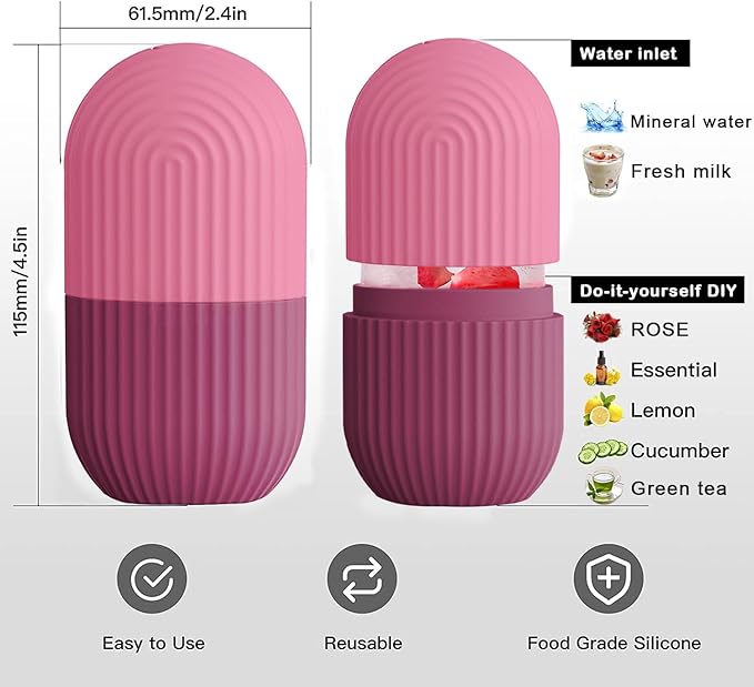 XHJRI Ice Face Roller Massager,Ice Cube Roller for Face, Eyes and Neck Naturally Conditioning and Skin Care,De-Puff Eye Bags,Reduce Migraine Pain,Reusable Massage Silicone Ice Mold (Rose)-GlimoraGlow