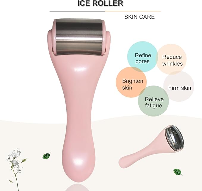 Ice Roller for Face, Ice Rollers 2 Pcs, Face Roller for Face Massager, Ice Face Roller for Wrinkles,Puffiness, Migraine Relief, Mini Eye Roller for Eyes Dark Circles (Pink)-GlimoraGlow